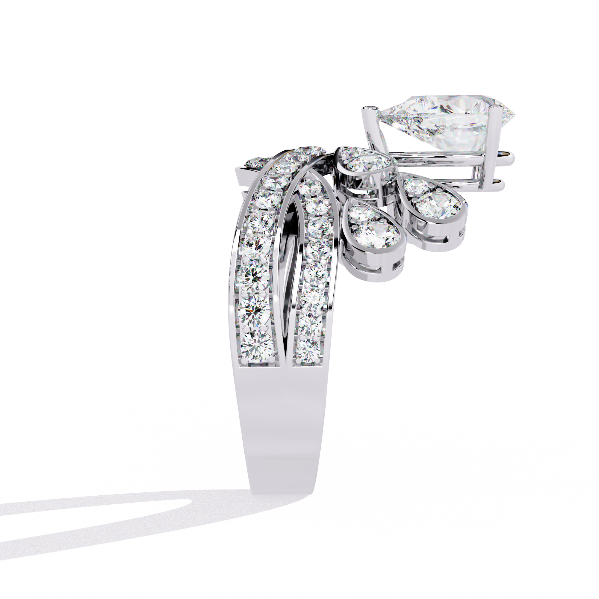 Solitairekart - 2.14 ct Regal Crown Leaf Lab Grown Diamond Ring 14K Yellow Gold